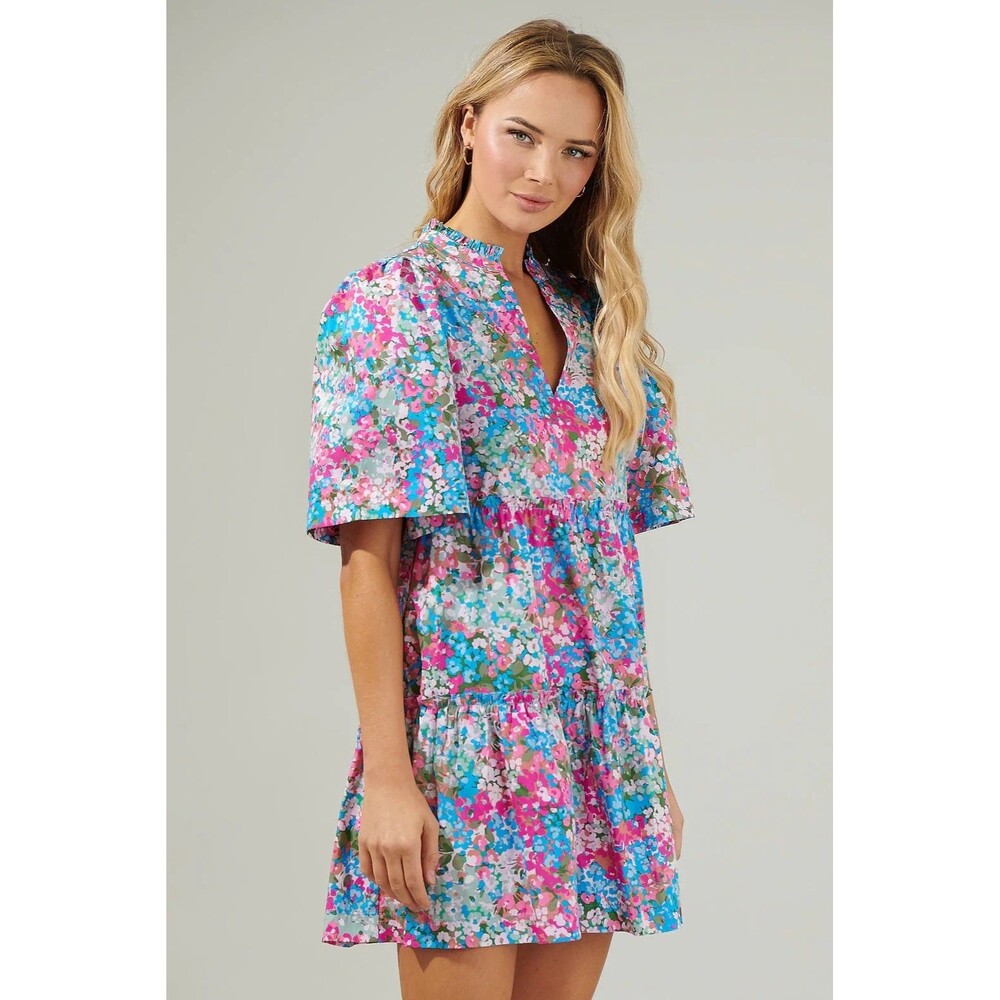 Sugarlips Women’s Floral Shift Dress With Split Neck Size XS